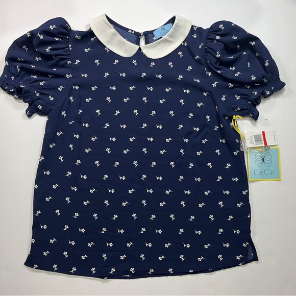 CeCe Romantic Prep Top Size XS - Blue With White Accents NWT - Picture 1 of 10